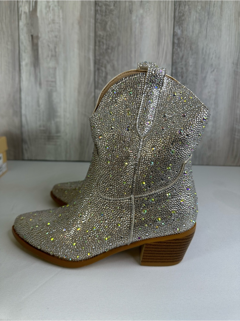 Embellished Silver Crystal Cowboy Boots - Women